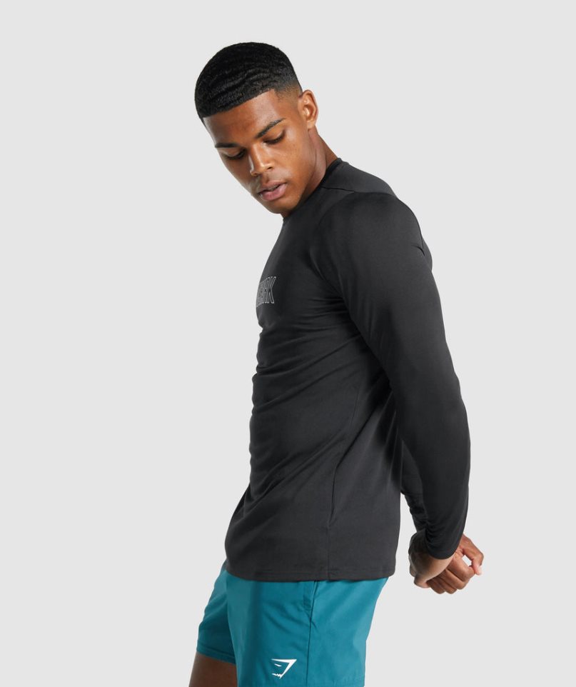 Men's Gymshark Arrival Long Sleeve Graphic T-Shirts Black | CA 107DN8